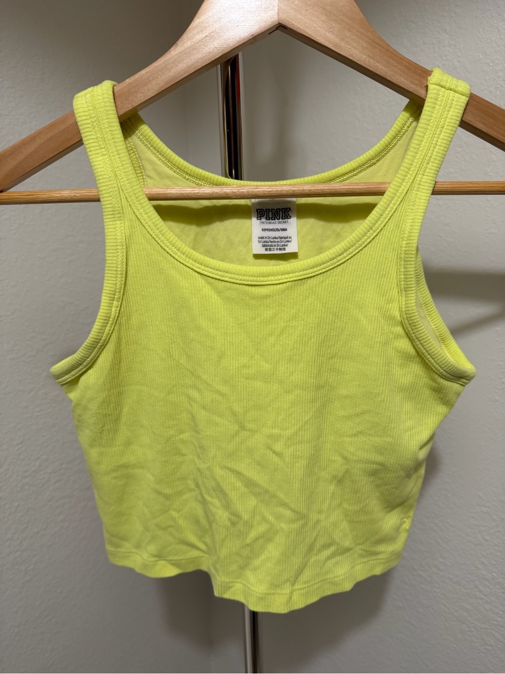 PINK Victoria's Secret Neon Lime Ribbed Cropped Tank
